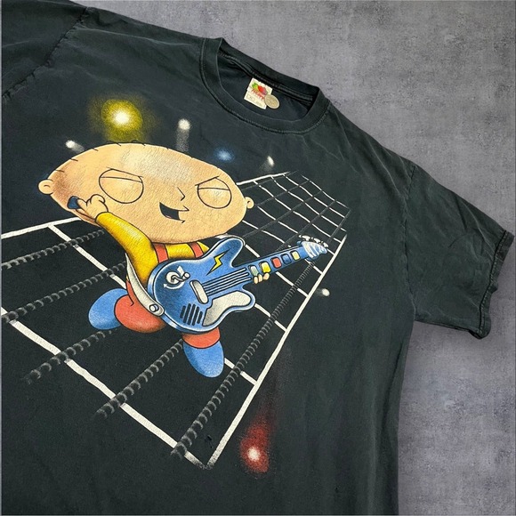 Y2K Family Guy Stewie Griffin Guitar Hero Shirt Navy XL - Picture 3 of 6